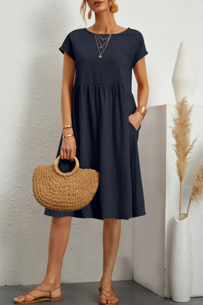 Casual Dress - Women's Loose Fit Knee Length Summer Dress-Grace Aura