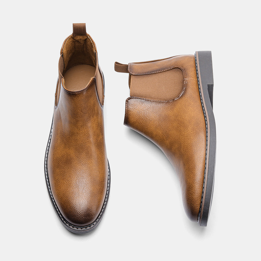 Chelsea Boots - Men's Slip-On Ankle Leather Boots-Grace Aura