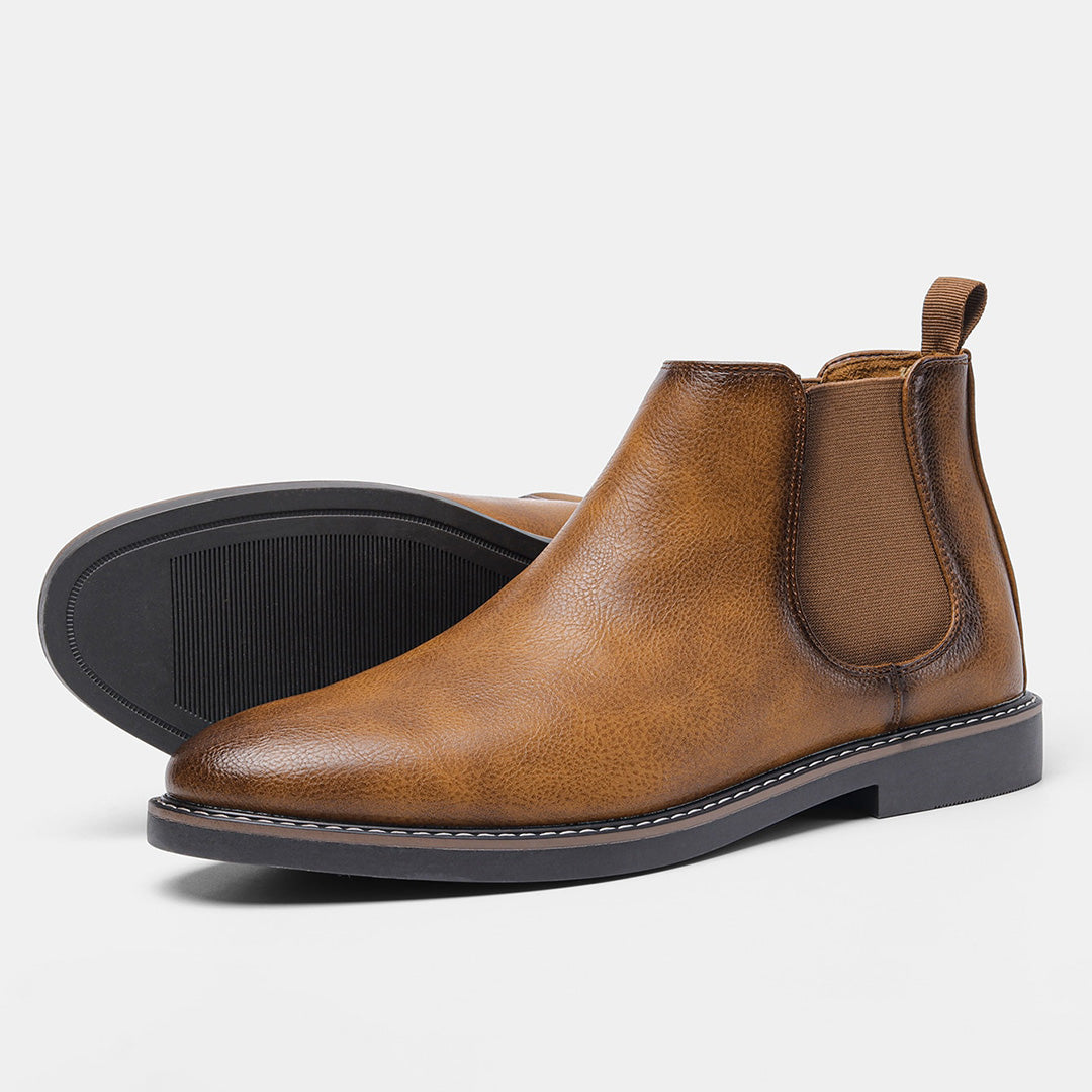 Chelsea Boots - Men's Slip-On Ankle Leather Boots-Grace Aura