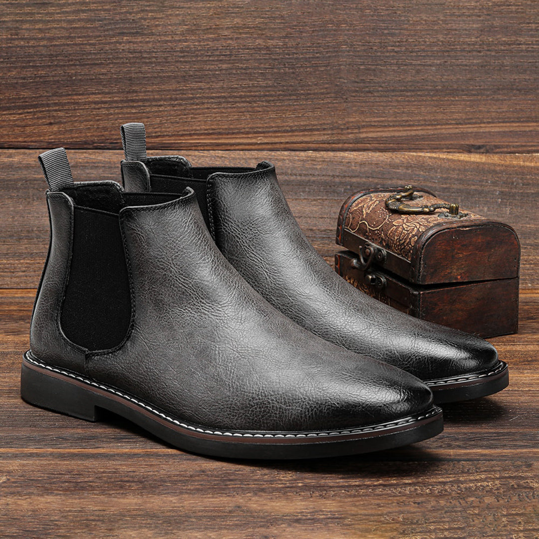 Chelsea Boots - Men's Slip-On Ankle Leather Boots-Grace Aura
