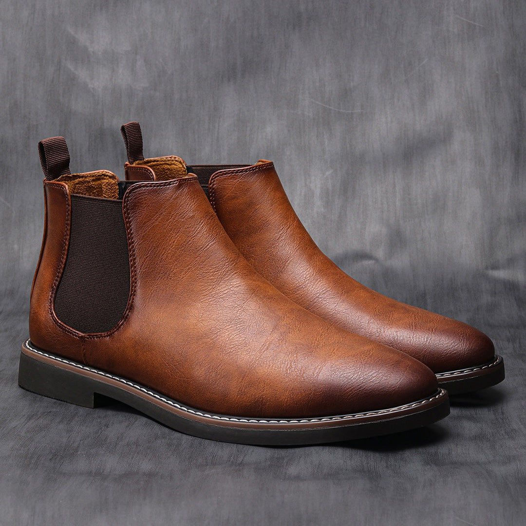 Chelsea Boots - Men's Slip-On Ankle Leather Boots-Grace Aura