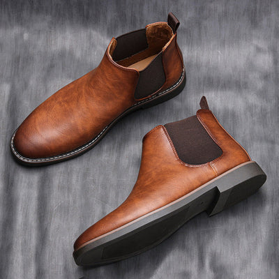 Chelsea Boots - Men's Slip-On Ankle Leather Boots-Grace Aura