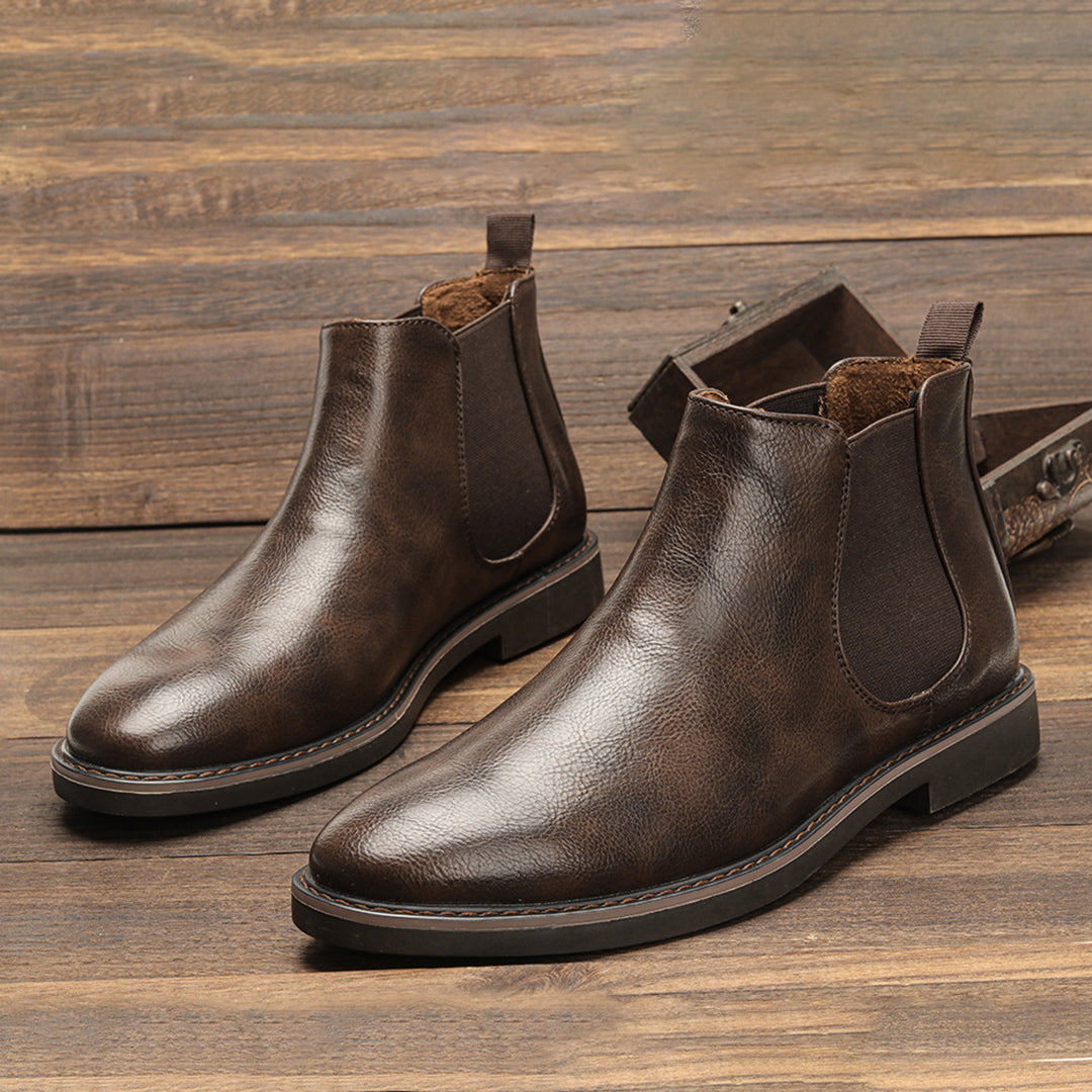 Chelsea Boots - Men's Slip-On Ankle Leather Boots-Grace Aura