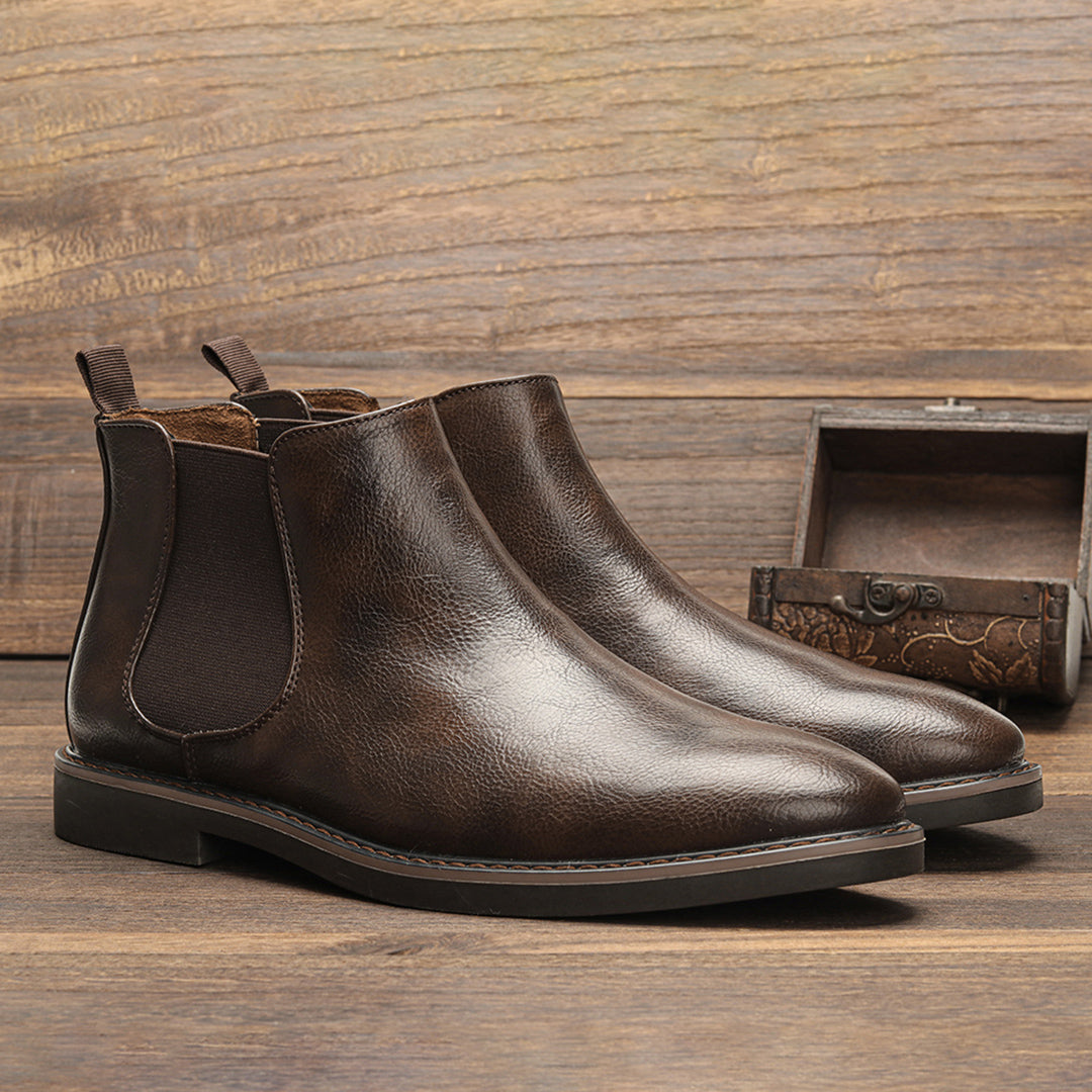Chelsea Boots - Men's Slip-On Ankle Leather Boots-Grace Aura