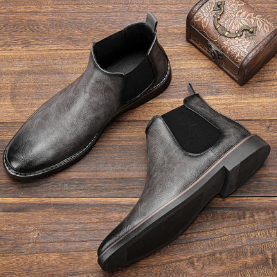 Chelsea Boots - Men's Slip-On Ankle Leather Boots-Grace Aura