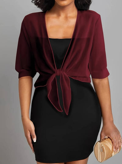 Chiffon Blouse - Women's Lightweight Tie-Front Chiffon Cardigan-Grace Aura