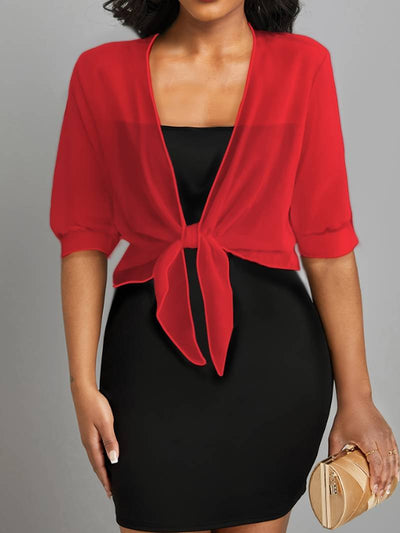 Chiffon Blouse - Women's Lightweight Tie-Front Chiffon Cardigan-Grace Aura