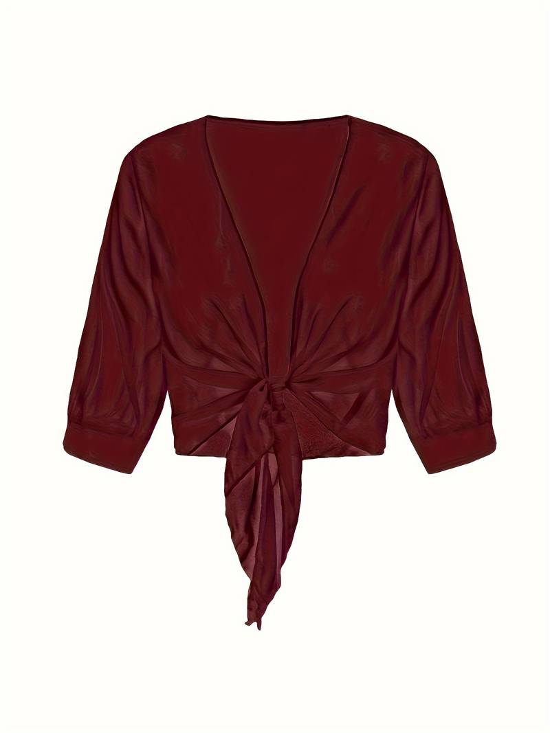 Chiffon Blouse - Women's Lightweight Tie-Front Chiffon Cardigan-Grace Aura