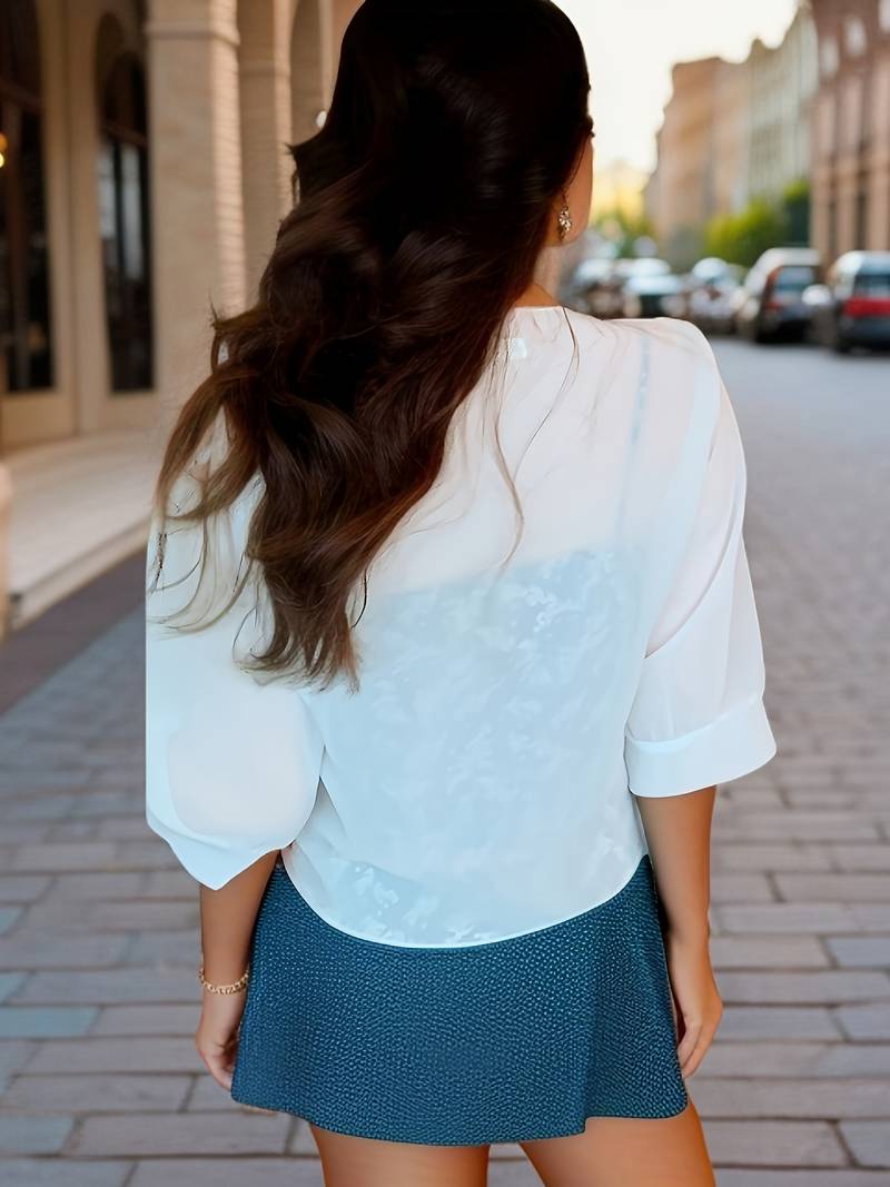 Chiffon Blouse - Women's Lightweight Tie-Front Chiffon Cardigan-Grace Aura