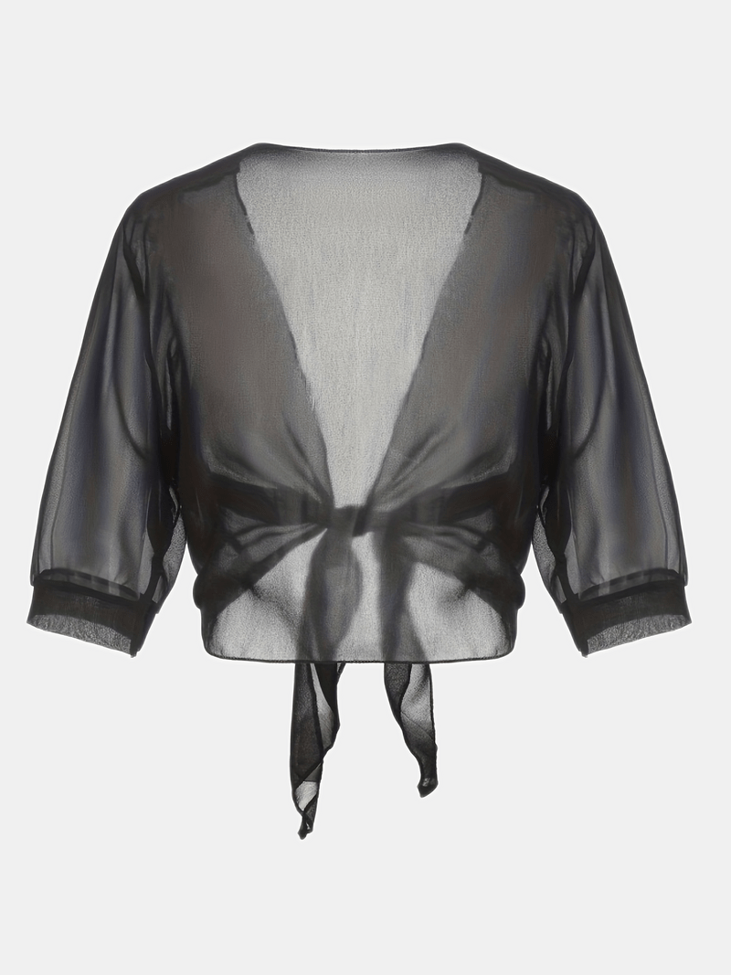 Chiffon Blouse - Women's Lightweight Tie-Front Chiffon Cardigan-Grace Aura