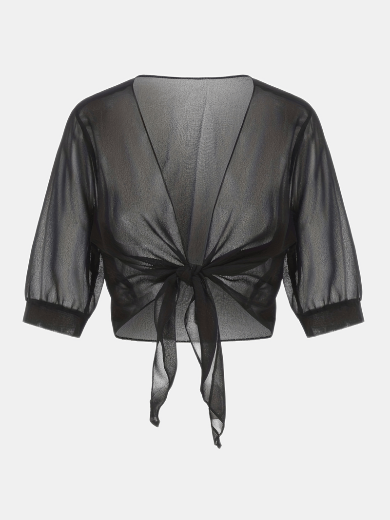 Chiffon Blouse - Women's Lightweight Tie-Front Chiffon Cardigan-Grace Aura