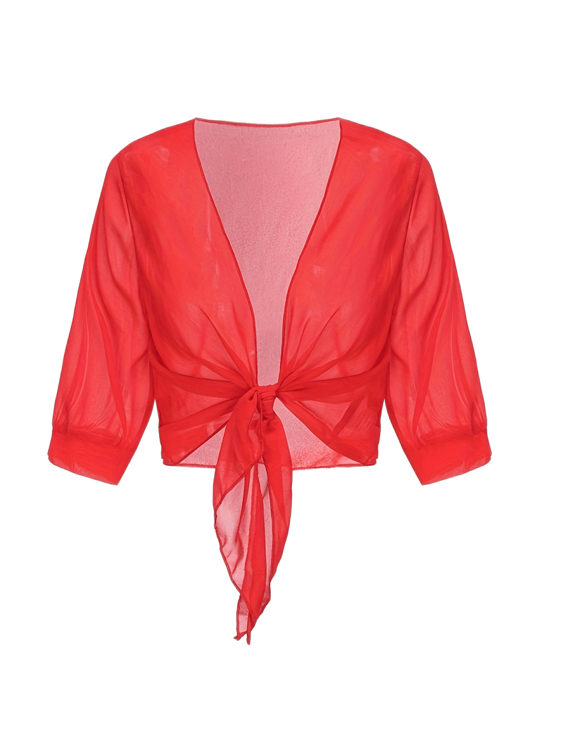 Chiffon Blouse - Women's Lightweight Tie-Front Chiffon Cardigan-Grace Aura