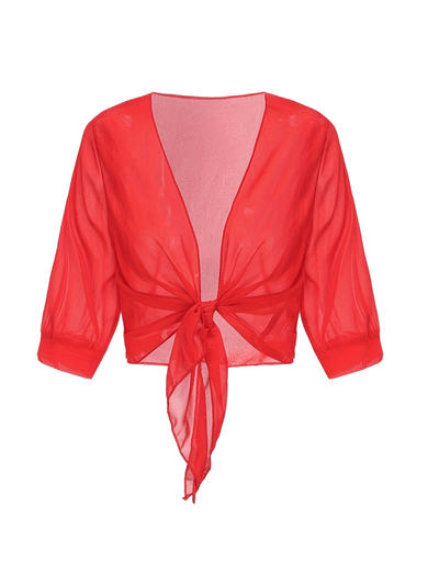 Chiffon Blouse - Women's Lightweight Tie-Front Chiffon Cardigan-Grace Aura