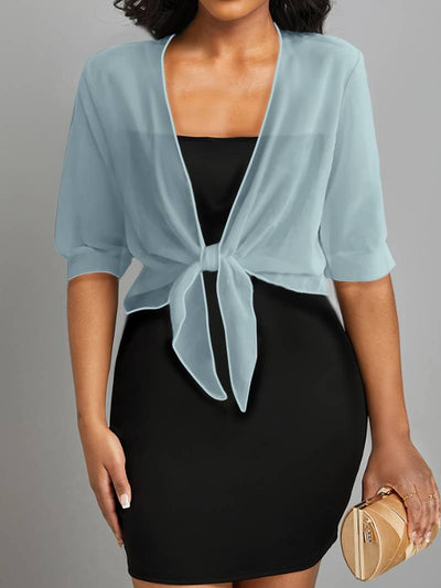 Chiffon Blouse - Women's Lightweight Tie-Front Chiffon Cardigan-Grace Aura
