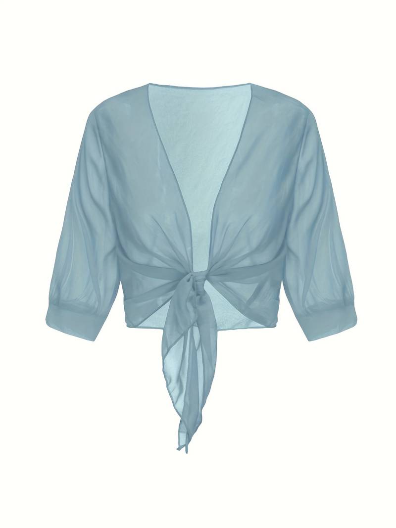 Chiffon Blouse - Women's Lightweight Tie-Front Chiffon Cardigan-Grace Aura