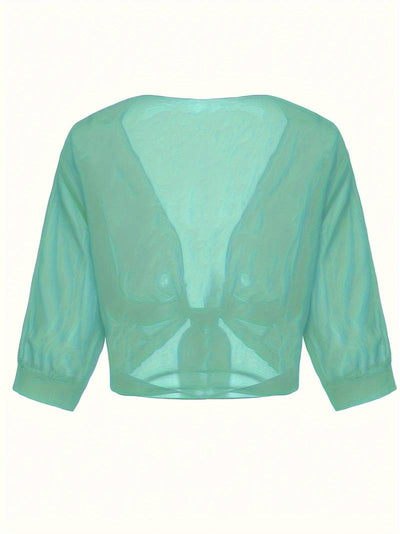 Chiffon Blouse - Women's Lightweight Tie-Front Chiffon Cardigan-Grace Aura