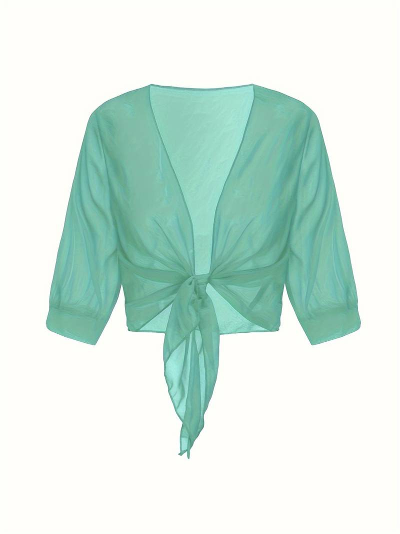 Chiffon Blouse - Women's Lightweight Tie-Front Chiffon Cardigan-Grace Aura
