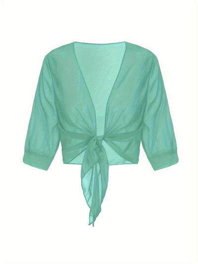 Chiffon Blouse - Women's Lightweight Tie-Front Chiffon Cardigan-Grace Aura