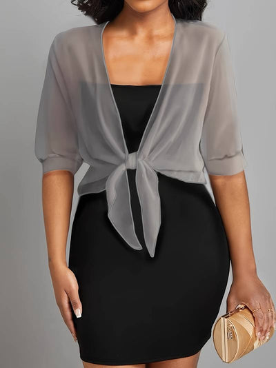 Chiffon Blouse - Women's Lightweight Tie-Front Chiffon Cardigan-Grace Aura