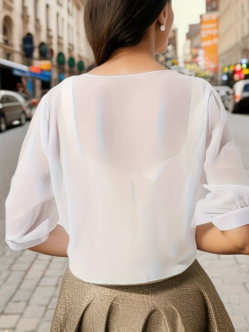 Chiffon Blouse - Women's Lightweight Tie-Front Chiffon Cardigan-Grace Aura