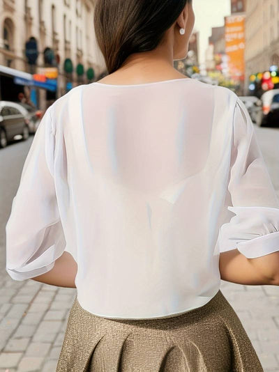 Chiffon Blouse - Women's Lightweight Tie-Front Chiffon Cardigan-Grace Aura