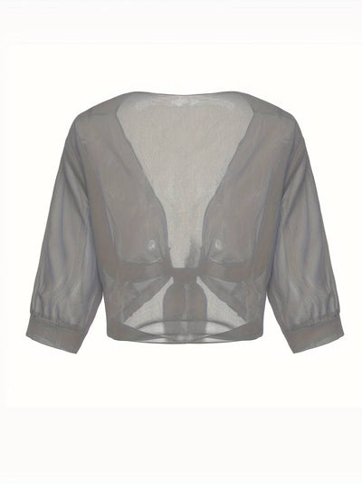 Chiffon Blouse - Women's Lightweight Tie-Front Chiffon Cardigan-Grace Aura