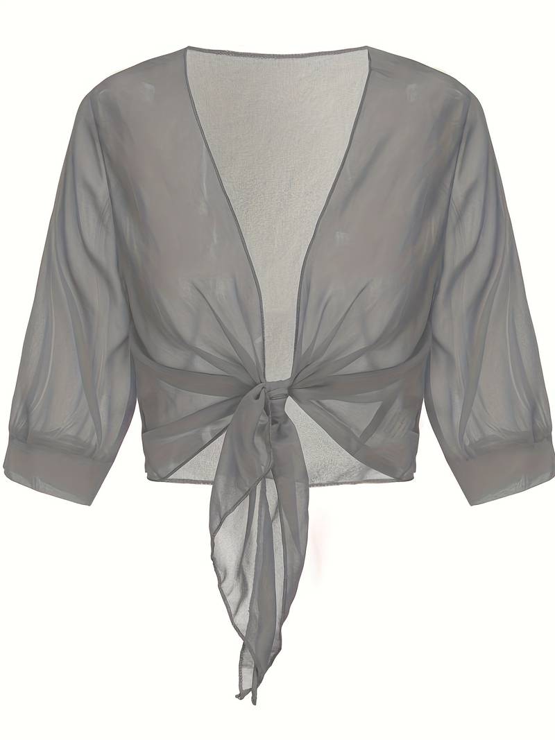 Chiffon Blouse - Women's Lightweight Tie-Front Chiffon Cardigan-Grace Aura