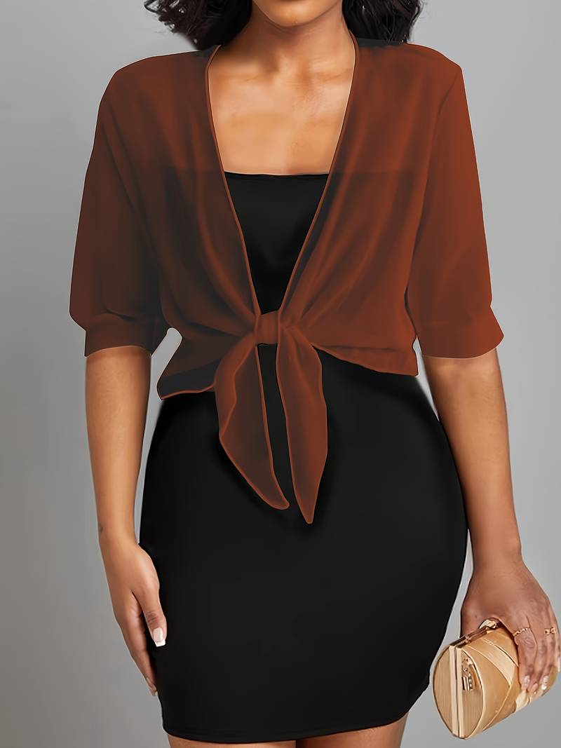 Chiffon Blouse - Women's Lightweight Tie-Front Chiffon Cardigan-Grace Aura
