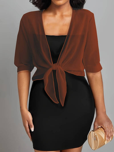 Chiffon Blouse - Women's Lightweight Tie-Front Chiffon Cardigan-Grace Aura