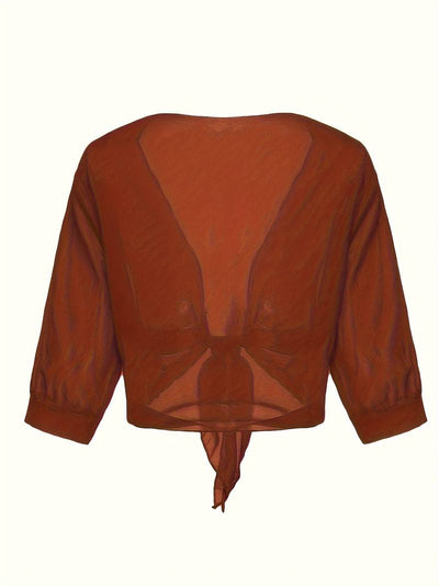 Chiffon Blouse - Women's Lightweight Tie-Front Chiffon Cardigan-Grace Aura