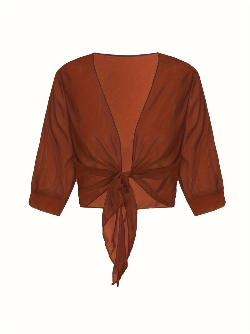Chiffon Blouse - Women's Lightweight Tie-Front Chiffon Cardigan-Grace Aura