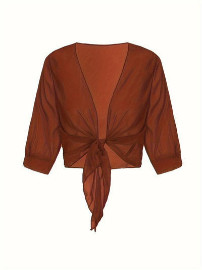 Chiffon Blouse - Women's Lightweight Tie-Front Chiffon Cardigan-Grace Aura