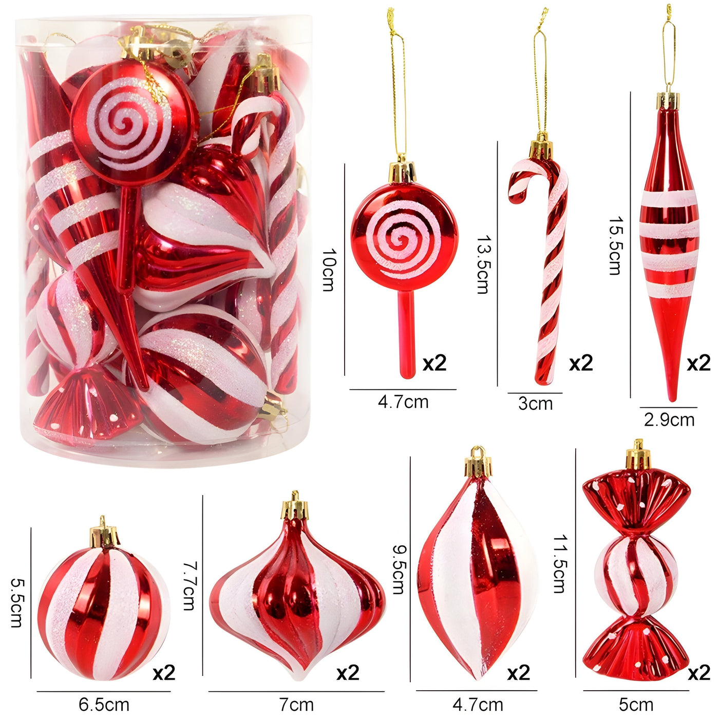 Christmas Baubles - Set of Red Candy Christmas Tree Decoration-Grace Aura