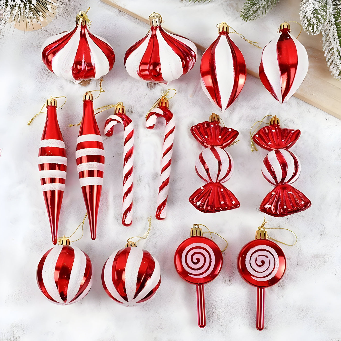 Christmas Baubles - Set of Red Candy Christmas Tree Decoration-Grace Aura