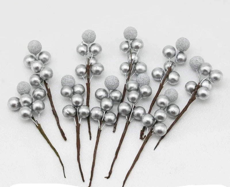 Christmas Berry Picks - Artificial - Glitter - Xmas Flower Arrangements - Christmas Decoration-Grace Aura