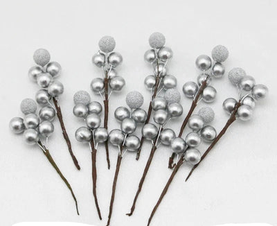 Christmas Berry Picks - Artificial - Glitter - Xmas Flower Arrangements - Christmas Decoration-Grace Aura