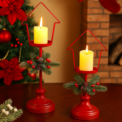 Christmas Candle Holder | Red | Pillar Candle Stand | Festive Candle Holders | Christmas Decoration-Grace Aura