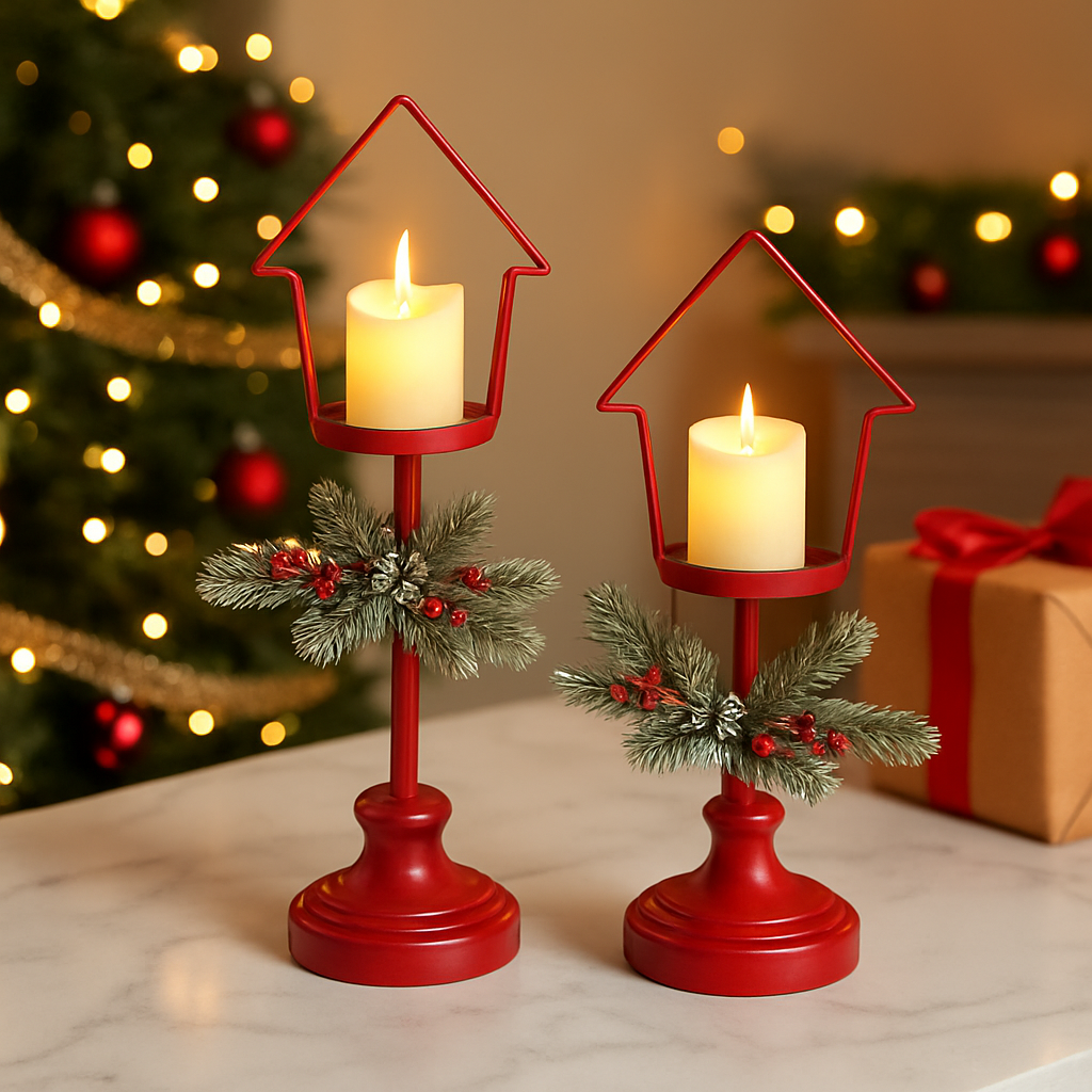 Christmas Candle Holder | Red | Pillar Candle Stand | Festive Candle Holders | Christmas Decoration-Grace Aura