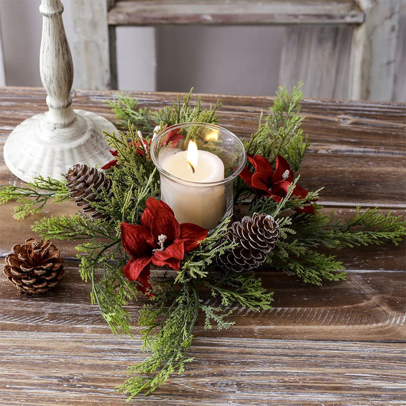 Christmas Candle Ring - Artificial - Centerpiece - Christmas Candle Wreath - Xmas Table Decoration-Grace Aura