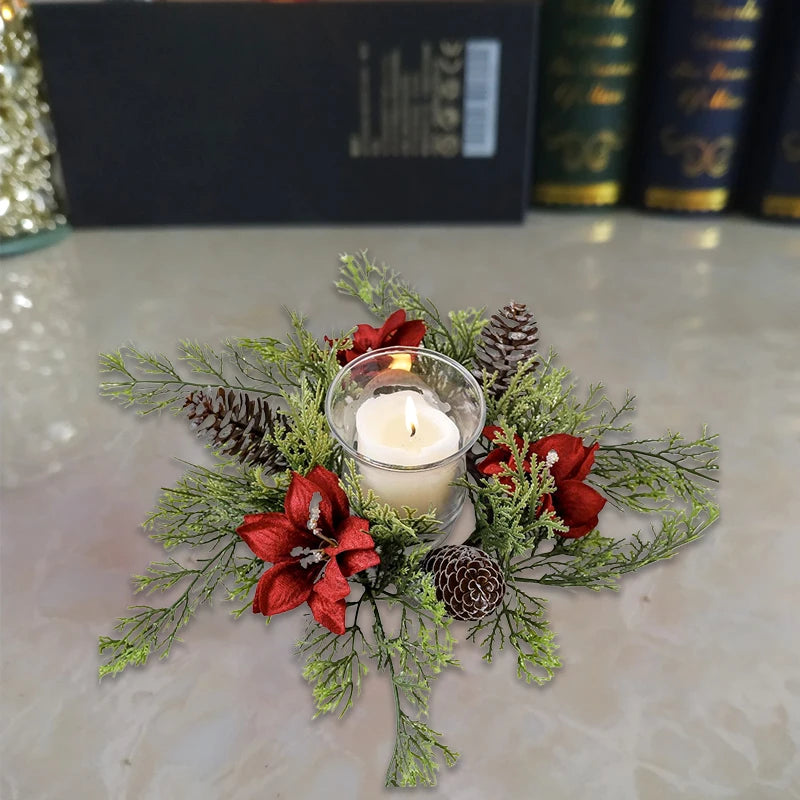 Christmas Candle Ring - Artificial - Centerpiece - Christmas Candle Wreath - Xmas Table Decoration-Grace Aura