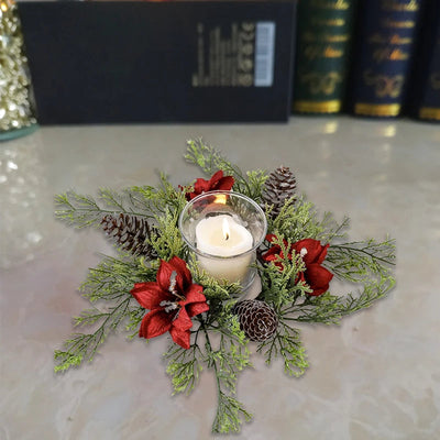 Christmas Candle Ring - Artificial - Centerpiece - Christmas Candle Wreath - Xmas Table Decoration-Grace Aura