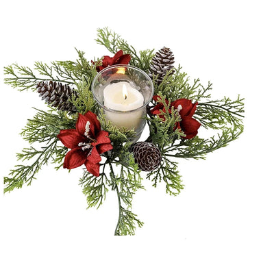 Christmas Candle Ring - Artificial - Centerpiece - Christmas Candle Wreath - Xmas Table Decoration-Grace Aura