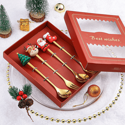 Christmas Cutlery Set - 4pcs Stainless Steel Festive Xmas Cutlery Set-Grace Aura