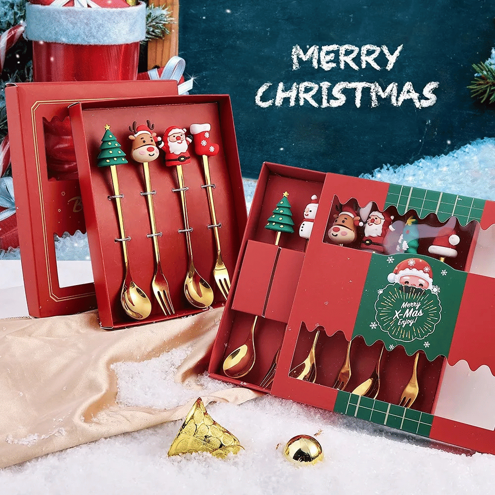 Christmas Cutlery Set - 4pcs Stainless Steel Festive Xmas Cutlery Set-Grace Aura