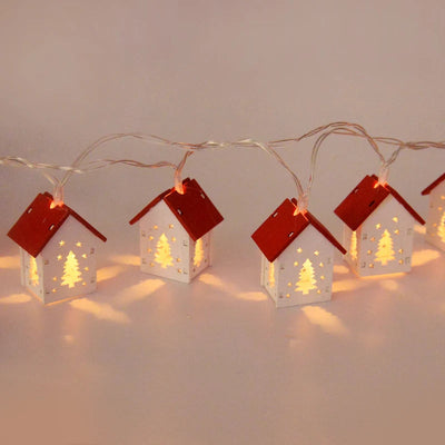 Christmas Lights - Small Wooden LED House Christmas String Lights-Grace Aura