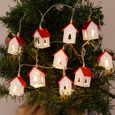 Christmas Lights - Small Wooden LED House Christmas String Lights-Grace Aura