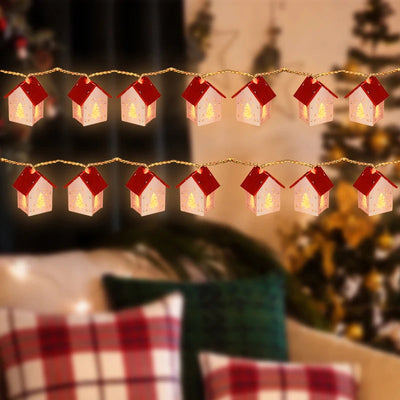 Christmas Lights - Small Wooden LED House Christmas String Lights-Grace Aura