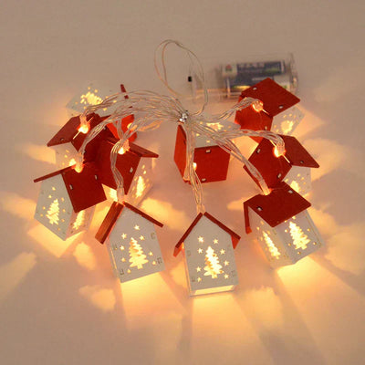 Christmas Lights - Small Wooden LED House Christmas String Lights-Grace Aura