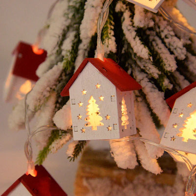 Christmas Lights - Small Wooden LED House Christmas String Lights-Grace Aura