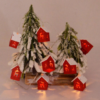 Christmas Lights - Small Wooden LED House Christmas String Lights-Grace Aura